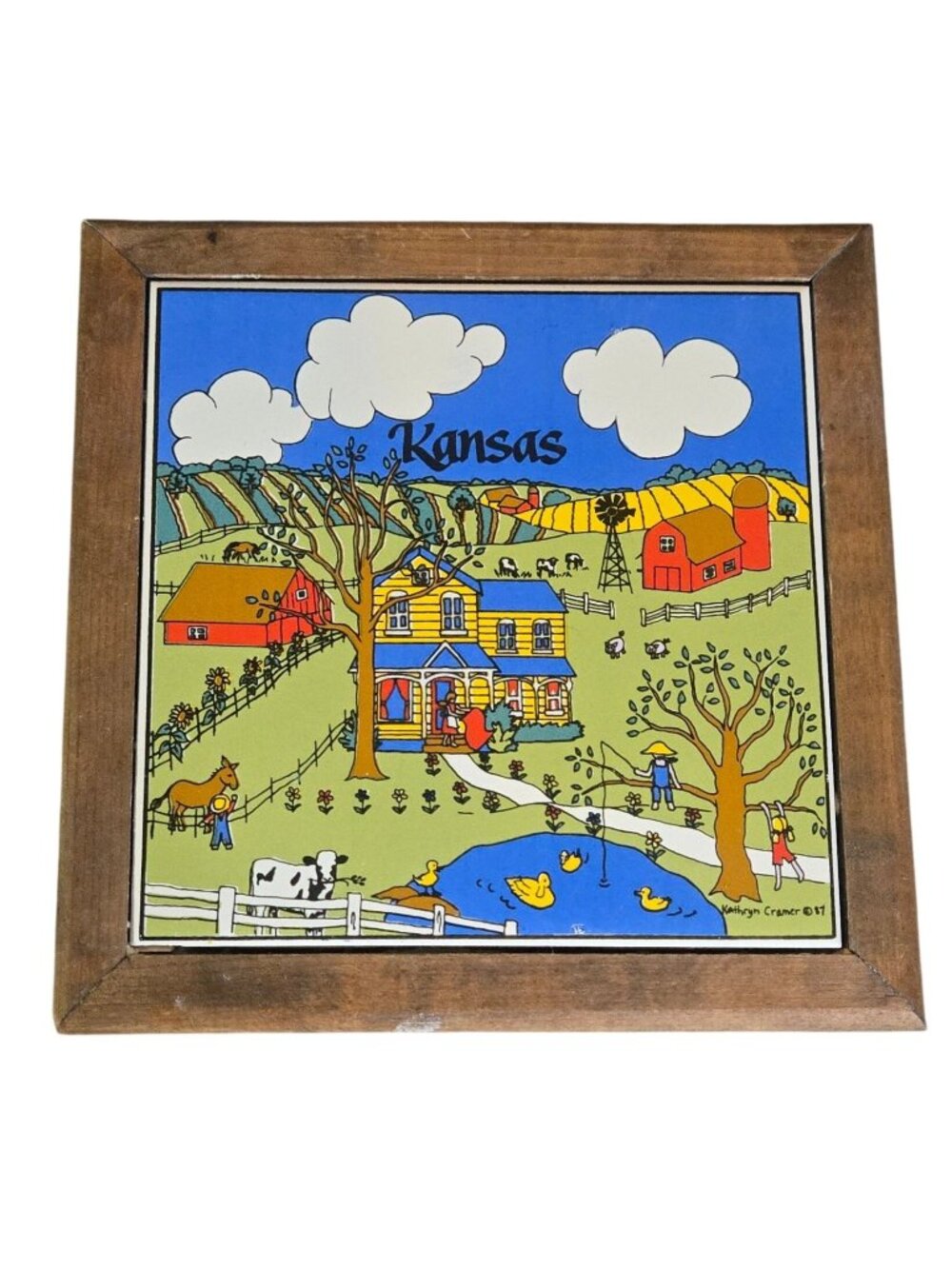 Kansas Farm Scene Ceramic Trivet Kathryn Cramer Designs 1987 Country Cottage